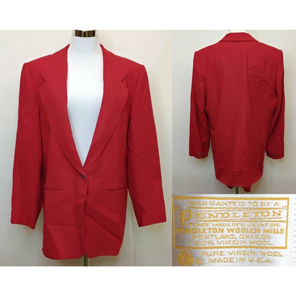 Pendleton Wool Blazer Women's XL (16) Red Vintage USA Great Shape #J5604